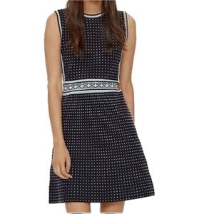 tory burch mini geo stitch sleeveless dress blue and white dot medium M